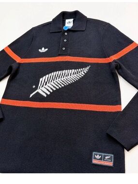 Adidas KG4640 All Blacks Knit Polo Pullover Black Sweater Men  Size M NEW